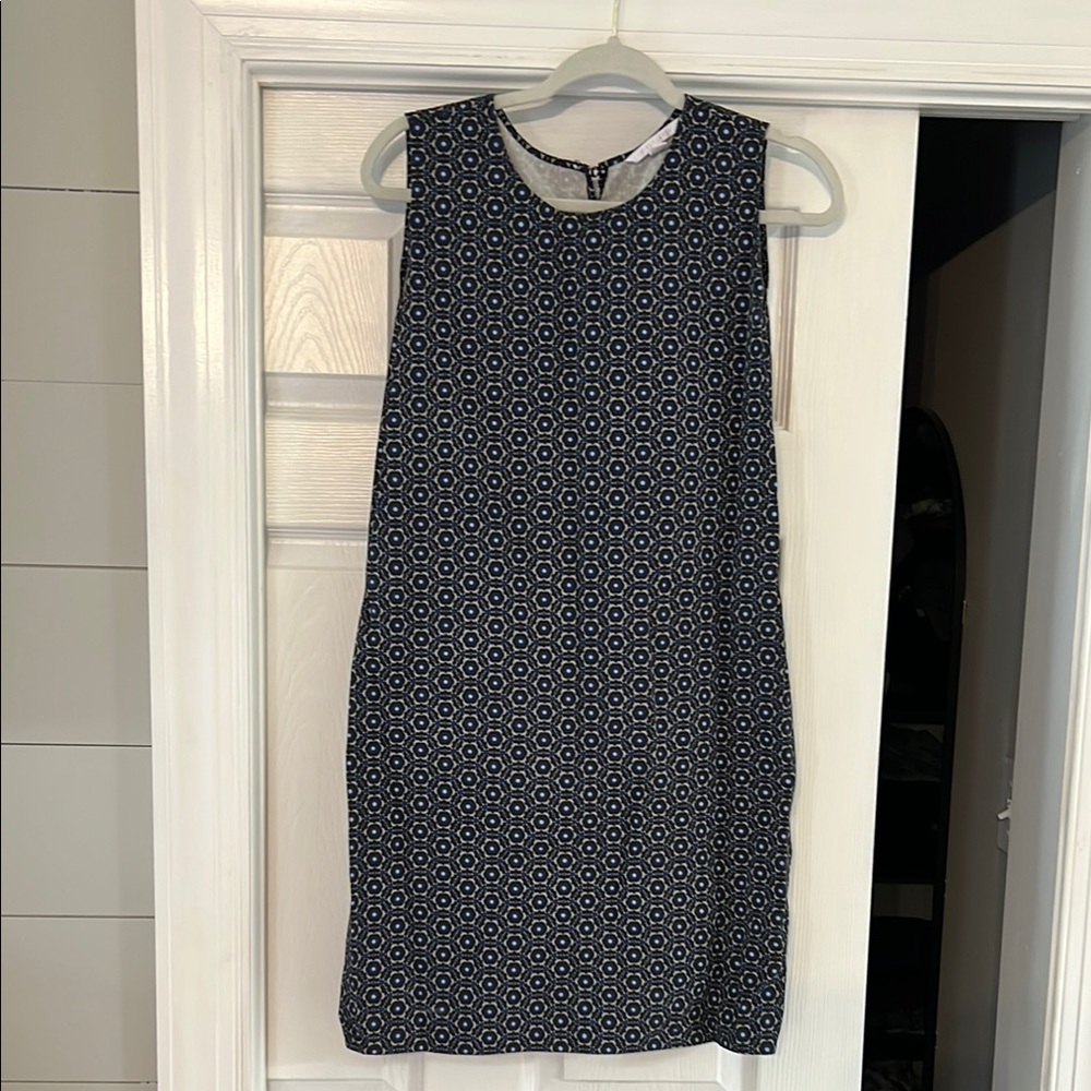 Lauren James Blue Sheath Midi Dress Sleeveless Crew Neck